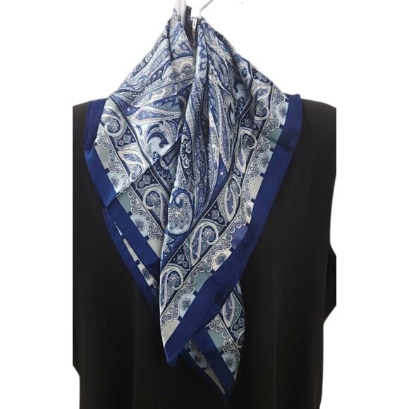 Luxury Paisley Blue/White Square Scarf 27 inch Western Wild Rag New With Tags - Picture 10 of 11